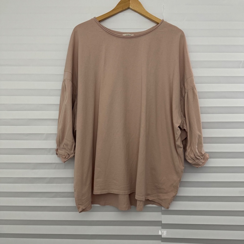 Umgee USA Dusty Rose Pink Peasant Oversized Cotton Puff Sleeve Top‎ L Boho